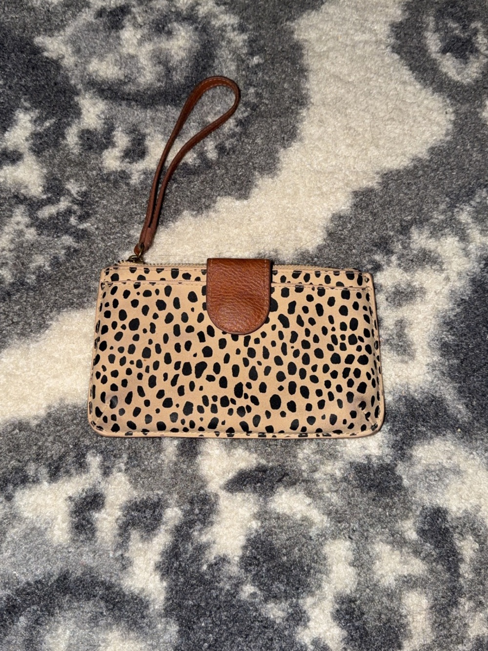 Universal Thread Leopard-Print Wristlet in Tan and Black with Brown Strap
